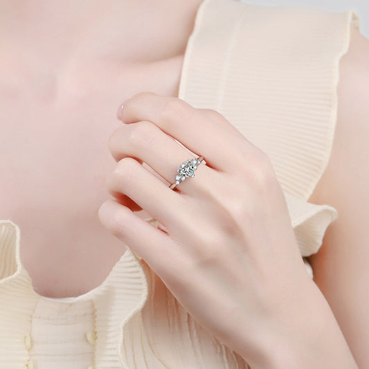 925 Sterling Silver Heart Moissanite Engagement Ring