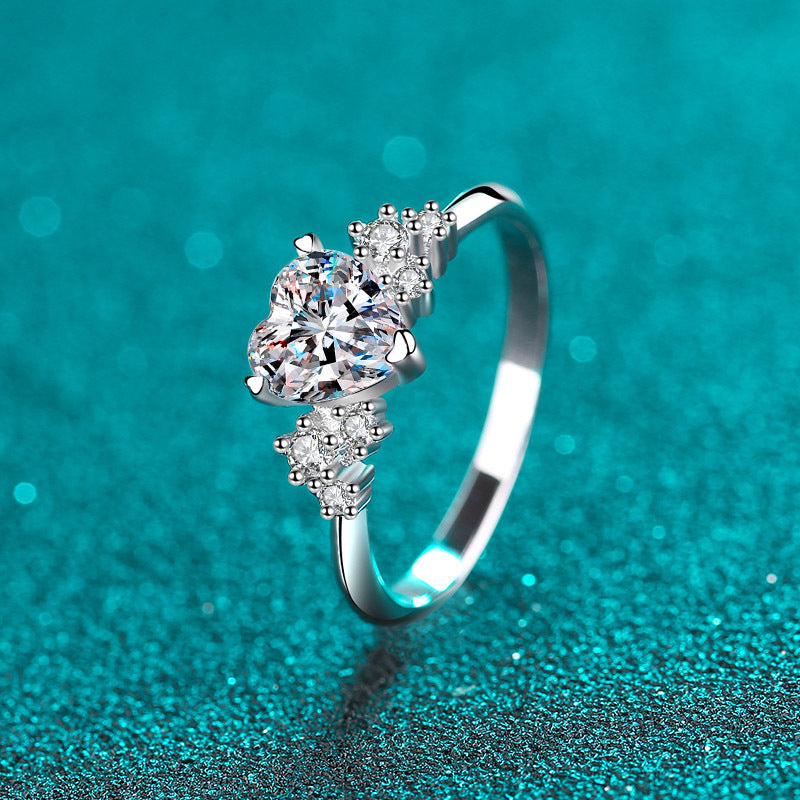 925 Sterling Silver Heart Moissanite Engagement Ring