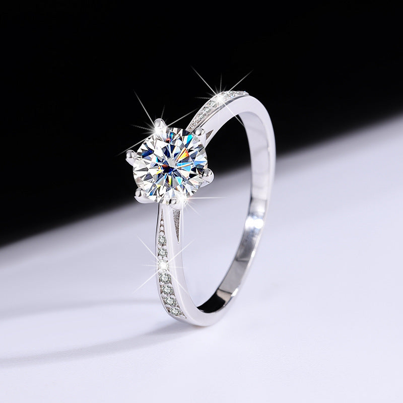 Women's Moissanite Six Claw Sterling Silver Ring