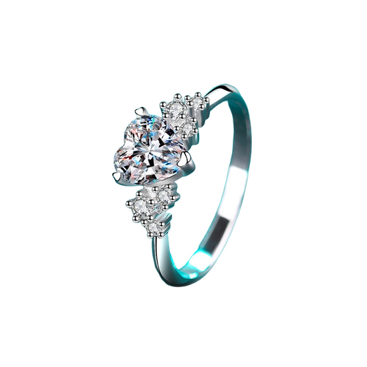 925 Sterling Silver Heart Moissanite Engagement Ring